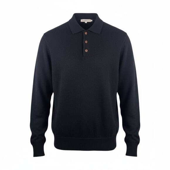 Fine Wools Cashmere Sweater Henley Collared Black Size XXL